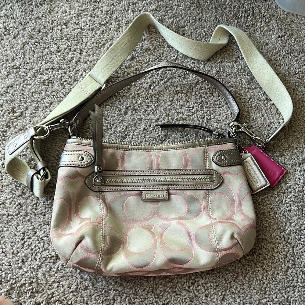 Cream and pink Coach purse